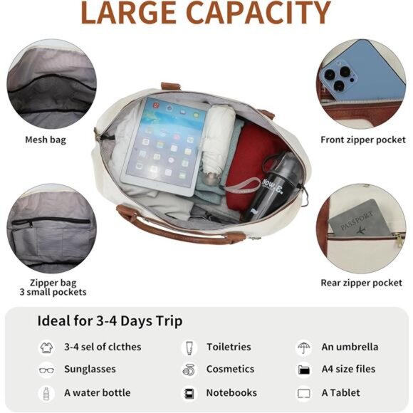 Weekender Bags For Women With Shoe Compartment Large Capacity Travel - Picture 5 of 6